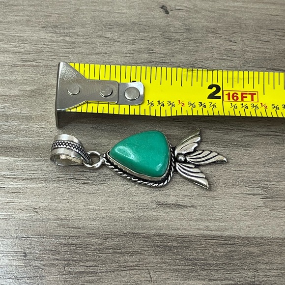 Gorgeous Chrysocolla Gemstone and 925 Sterling Silver 2" Drop Pendant Necklace - Picture 5 of 6